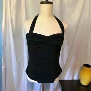 JANTZEN Swimsuit 1 Piece Ruffled Overlay. Removable Strap Black Size 8
